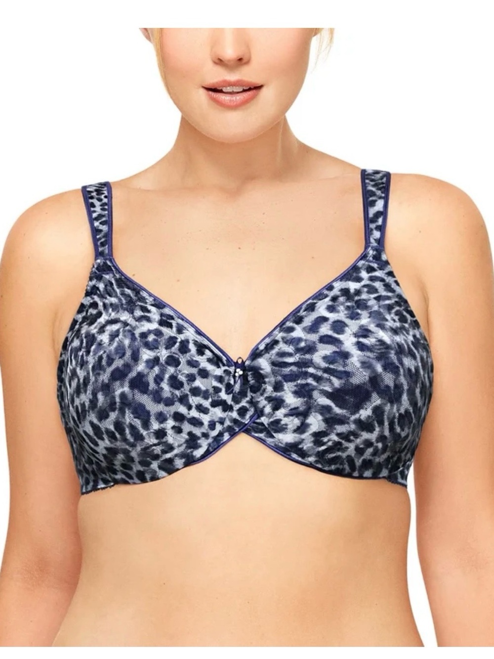 Wacoal Navy and White Leopard-Print Full Coverage Bra